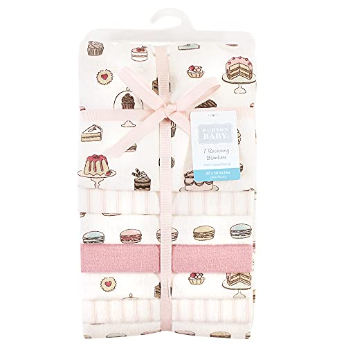 Image of Little Treasure Hudson Baby Cotton Poly Flannel Receiving Blankets Multipack, Pink Sweet Bakery, 30x30 inches