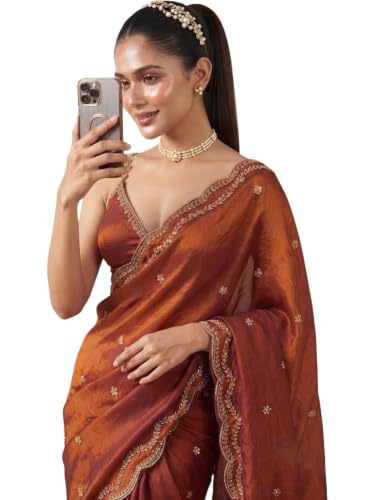 Pure Fandy Satin Silk Saree with Original Rose Gold Beads Work, C...