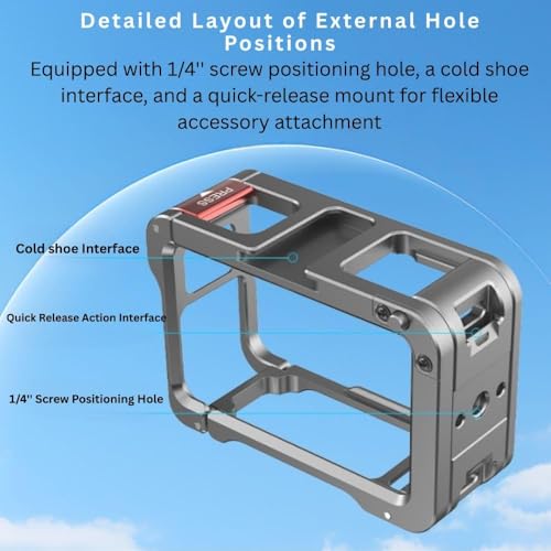 Image of TEKTONIC TCC-AT5 Metal Cage for Action 5 Pro /4 /3 - Protective Camera Cage with Cold Shoe Mounts & 1 /4″ Screw Holes | Vlogging & Action Filming Accessory