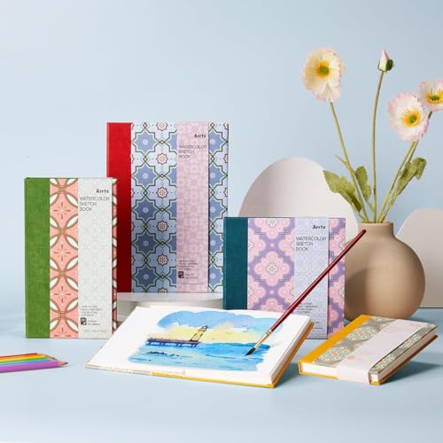 Arrtx - Paquete de 2 cuadernos de bocetos cuadrados de acuarela, 5.47 x 5.47 pulgadas, 140 libras, 300 GSM, papel 100% algodón, prensa en frío, 48 hojas, diario de acuarela de tapa dura para uso como