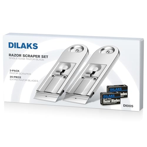 DILAKS 2-Pack Razor Scraper, All Metal Heavy Duty Razor Blade Scraper with Extra 20-Piece Blades