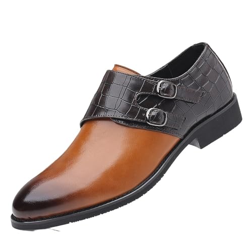 Men's Slip on Pointed Toe Oxford Shoes Classic Double Buckle Genuine Leather Shoes All-Match Office Formal Loafers