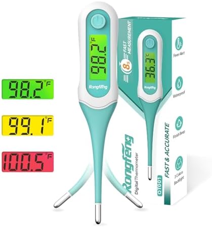 Digital Oral Thermometer, 8s Fast Reading Thermometer for Adults and Kids with 3 Color Backlit and Fever Alarm for Oral, Rectal, Underarm