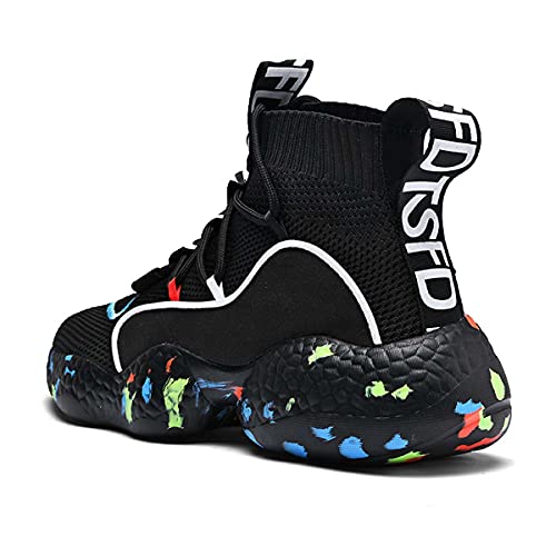 Hydlongr Women‘s Men's Breathable High-Top Knitted Mesh Rubber Lightweight Couple Running Shoes Fashion Walking Training Shoes Comfortable Casual Shoes Camouflage Black 4.5 Women/3 Men #TOP1