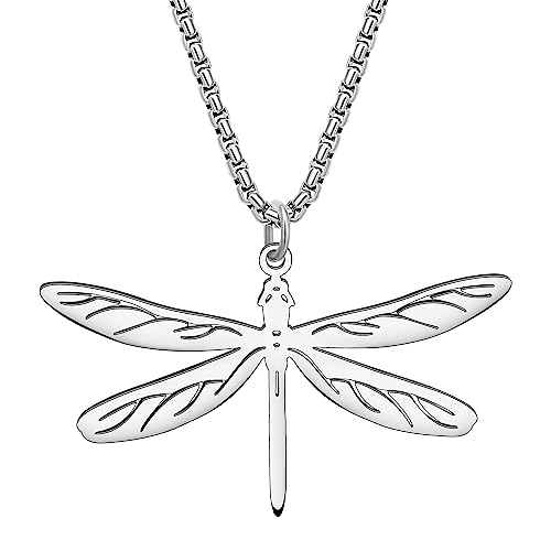 Collier libellule en acier inoxydable et pendentif plaqué or 18K pour femme