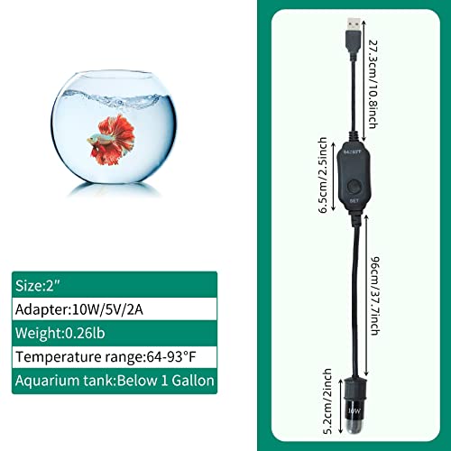 Usb Adjustable 10W Mini Aquarium Heater Submersible Fish Tank Heater,Small Fish Tank Heater With Led Digital Display Thermostat, Betta Heater Turtle Heater For 1-2 Gallon Tanks #TOP4