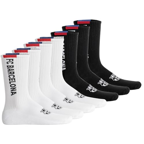 Lot de 7 paires de chaussettes unisexes FC Barcelone – Produit sous licence officielle | Lot de chaussettes de tennis | Cadeau pour les fans | Blanc/Noir...
