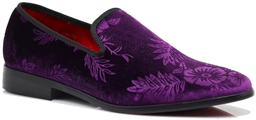 SPK35 Men's Vintage Velvet Flower Designer Dress Loafers Slip On Shoes Classic Tuxedo Dress Shoes (Purple(69), Numeric_11)