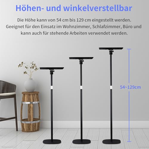 POLESTO Beamer Ständer, Multifunktionaler Bodenständer verstellbar Höhe von 54cm bis 129cm, Schmieden aus hochwertiger Metall mit Platte, stabile Tragfähigkeit 7kg, Perfekt für Laptop/Projektor/Kamera