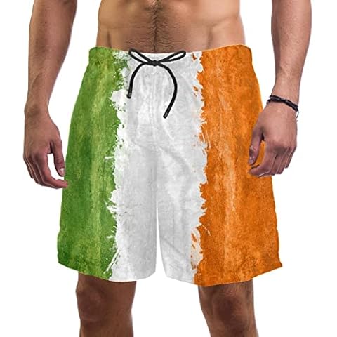 Grunge Ireland Flag Mens Swim Trunks Board Shorts Long Quick Dry Swim Shorts with Mesh Lining L Cover