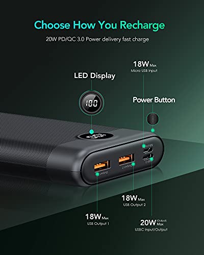 Charmast Power Bank 30000mAh, 20W Power Delivery QC 3.0 USB C Battery Pack Quick Charge Portable Charger 2 Inputs & 3 Outputs with LED Display Compatible with Samsung Huawei iPhone iPad etc. - Image 5
