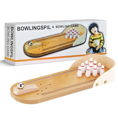LBKNO Mini Bowling Game Set, Wooden Tabletop Bowling Alley for Adults Kids, White Elephant Gift for Men Women, Office Desk Toys Stress Relief Stocking Stuffers