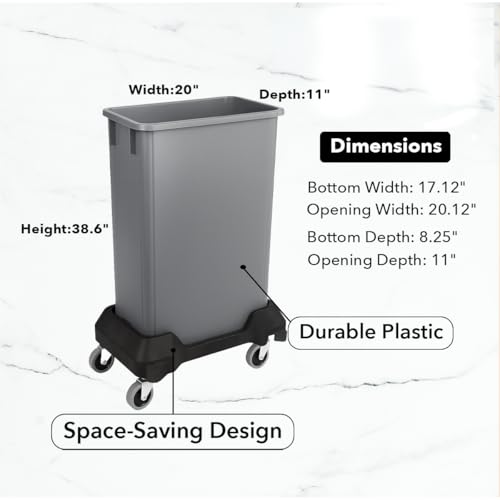 Image of 23 Gallon Slim Rectangular Garbage Can with Wheels - Gray