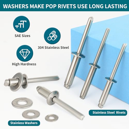 Satantech 450Pcs 304 Stainless Steel Pop Rivets With Washers Assortment Kit,1/8 Inch 3/16 Inch 1/4 Inch Assorted Blind Rivets 8 Sae Sizes,Diy/Home/Automotive Repairs thumb #1