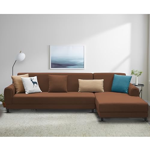 Image of Kraven RHS 6 Seater L Shape Sofa Set for Living Room (Brown Fabric) Premium Fabric Sofa