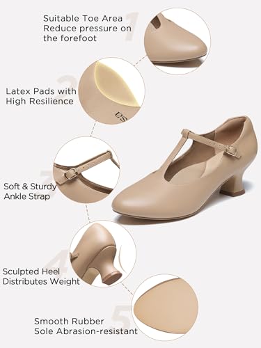 Image of 2.5 inch T-Strap Character Shoes for Women, 1920s Ballroom Latin Dance Shoe | 1920s flapper shoes,2.5 inch character dance heels for ballroom, latin, 20s roaring,salsa, tango,swing and flamenco