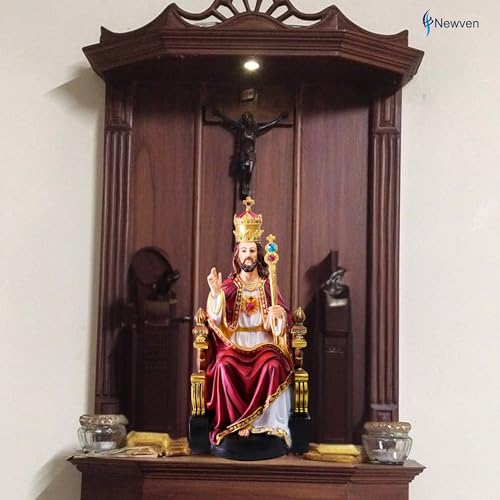 Image of Poly Marble Christ The King Statues Jesus Christian Gifts Home Decor God Idol Showpiece for Table Wall Figurine House Warming Wedding Anniversary, Multicolour, 14 X 15 X 31 CM