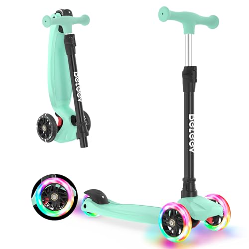 BELEEV A3 Scooter 3 rodas LED luzes de rodas, Scooter 4 altura ajustável, cobertura antiderrapante e extra larga, skate leve com moldura resistente patinador menino menina 3-12 anos