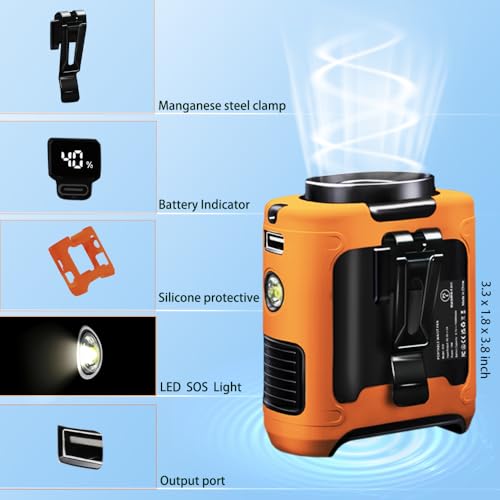 Image of CAZOKASI Personal Waist Clip Fan Rechargeable Wearable Hand Free Wearable Cooler Fan for Traveling Working Outdoor Office (10000mAh / Orange)