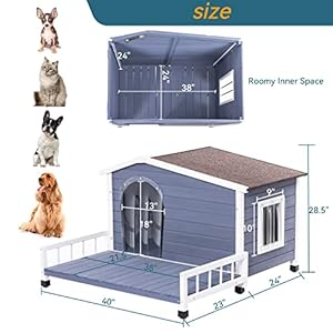 Petsfit Dog House Outdoor with Terrace  Openable Asphalt Roof 40 L X 47 W X 285 H Outside Dog House with Elevated Floor Dog House for Small Medium Dogs  Cucciolini Doodles Petsfit dog house outdoor with terrace  openable asphalt roof 40 l x 47 w x 28 5 h outside dog house with elevated floor dog house for small medium dogs   cucciolini doodles