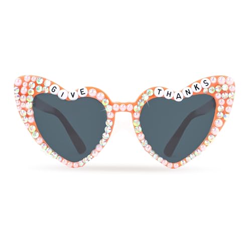 Jaciya Thanksgiving Glasses Heart-Shaped Orange Sunglasses with GIVE THANKS Decoration Thanksgiving Party Favors