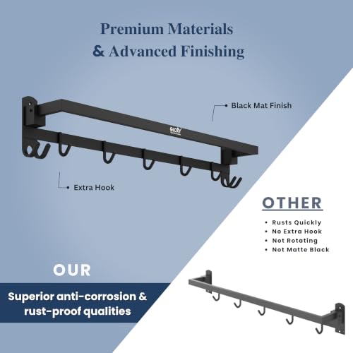Image of Gloxy Premium 24 Inch Towel Holder in Bathroom with Hooks Combo Pack of 3 - Stainless Steel With Black Matte Finish Towel Rod for Bathroom - Rust Resistant Bathroom Clothes Holder - Bathroom Accessory