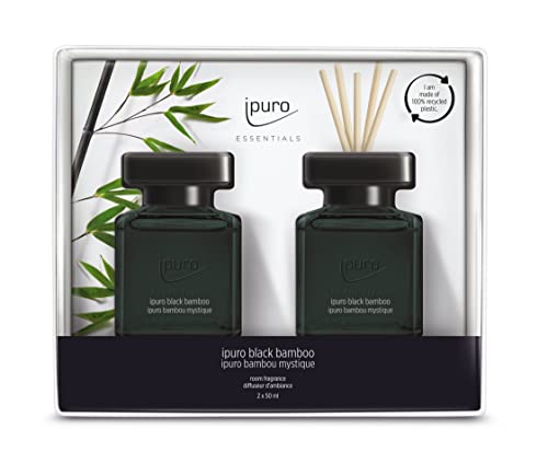 ipuro - Essentials Black Bamboo zapach do pomieszczeń, 2 x 50 ml, odświeżacz do pomieszczeń z jaśminem, cytryną, jabłkiem i drzewnym bursztynowym piżmem, aromat/dyfuzor z pałeczkami/odświeżacz