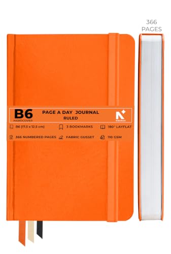 Image of NEORAH -B6 DOTTED | 368 Pages - 110 Gsm | PAGE A DAY JOURNAL (17.5 X 12.5 cm)-Hardcover Dot Grid Notebook |Back Pocket |3 Silk Book Mark - Completely HANDMADE for Journaling,writing - ORANGE