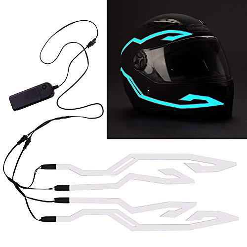 jiguoor Casque de Moto lumière, 4pcs étanche LED Autocollant EL Light Flash Strip Kit, Moto Light Stripe Bar Riding Signal Safety LED Light pour Conduite de Nuit Kit de décoration (Ice Blue)