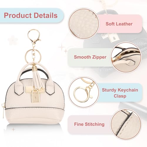 PATIKIL Mini Tote Bag Keychain, 2 Pcs Cute Coin Purse Keychain PU Leather Backpack Purse Key Chain Little Cosmetic Bag Keychains for Women Makeup Card Data Cable Organizer, Black/White3