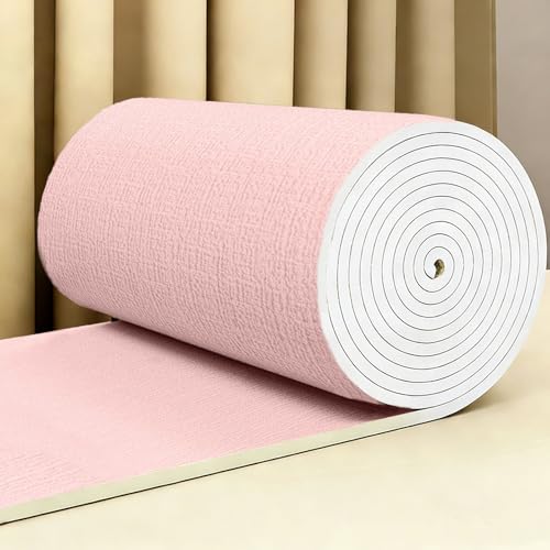 Papier peint autocollant imitation lin rose rouleau isolant 5mm pour chambre