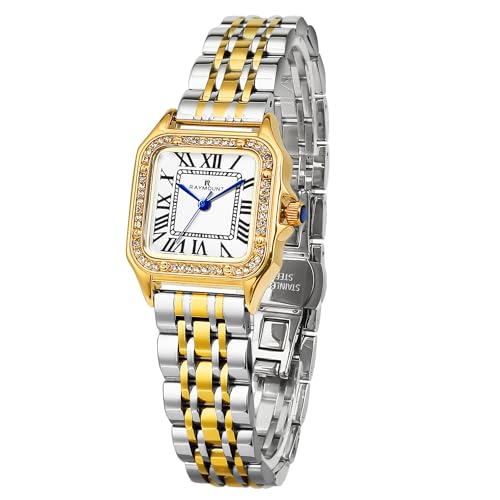 Montre femme acier inoxydable carrée ornée de cristaux au style habillé et chic intemporel