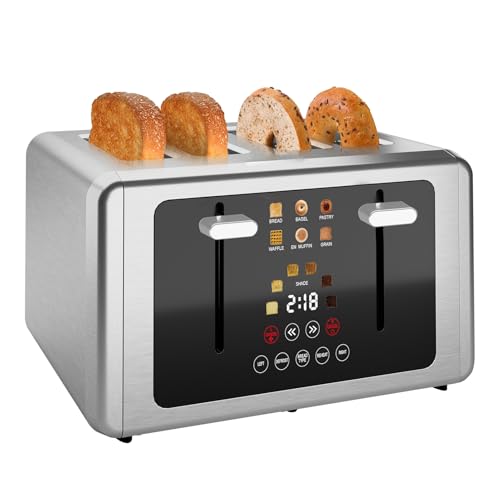 Image of Touch screen Toaster 4 slice,Smart Digital Timer Toasters with Sound&Screen-Off Function, 6 Bread Types & 6 Shade Settings, 1.5''Extra Wide Slots Toast with Bagel, Defrost,White