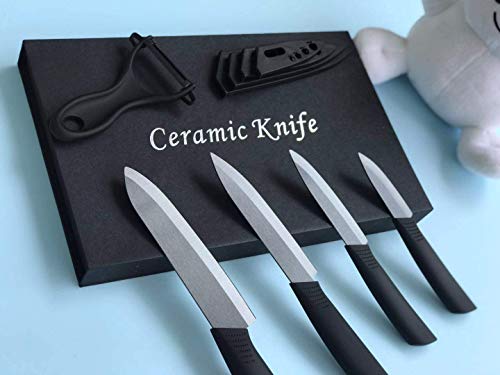 Ceramic Knife Set With Sheaths Black Set 5 Piece Kitchen Ceramic Knife 6" Chef Knife, 5" Utility Knife, 4" Fruit Knife, 3" Paring Knife, One Peeler #TOP3