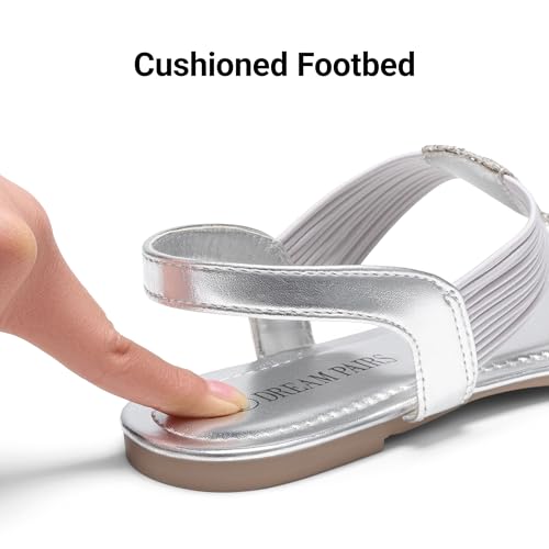 DREAM PAIRS DREAM PAIRS Women's Elastic Strappy String Thong Ankle Strap Summer Gladiator Sandals,Size 8,Silver,SPPARKLY