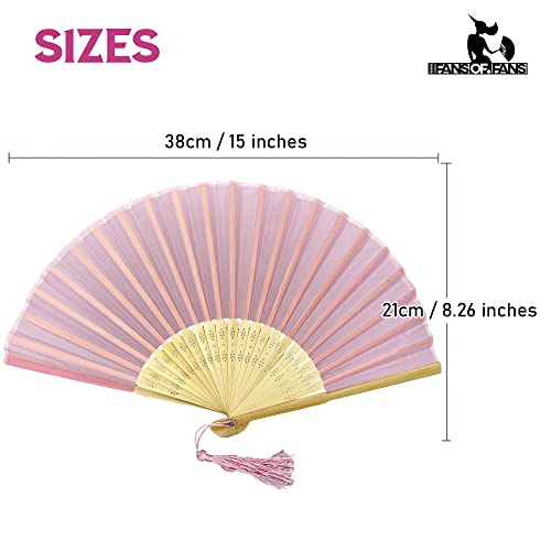 Image of Fabric Handheld Folding Hand Fan with a Tassel Grade A Bamboo Ribs for Women Girls Summer Party Event Favor Birthday Wedding Souvenir Gift (Soft Pink)