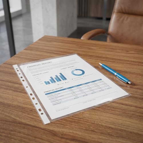 Amosfun 100pcs Binder Page Protectors A4 Heavy Duty Plastic Sheet Protectors with Reinforced 11 Holes Tear and Wear Resistant Lightweight Sleeves for Documents and Recipes, for School - Image 6