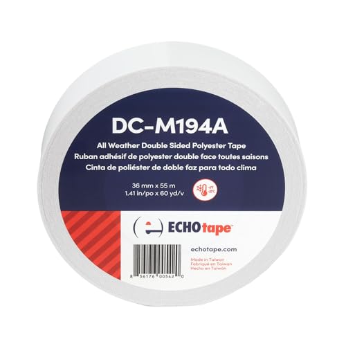 Image of ECHOtape DC-M194A Double-Sided Mounting Tape Clear 1.41 in x 60 yd | Double-Sided Polyester Tape, All Weather /Cold Weather Tape, Superior Holding Power, Clear Thin Tape, Insulation Mounting Tape