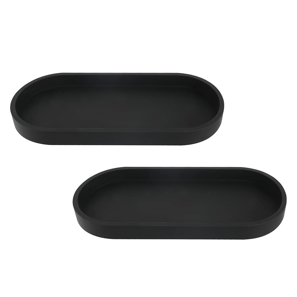 CTRLZS Set of 2 Bathroom Trays, Decorative Tray, Black Silicone Storage Tray, Small Tray for Washbasin, Bathtub (Oval)