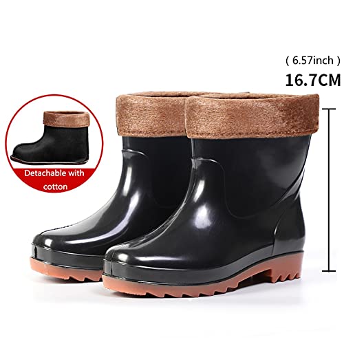 Dragonhoo Women Man Cotton Rainboots Rain Boots Waterproof Mid Calf Lightweight Cute Booties Fashion Out Work Comfortable Garden Shoes Slip On Rubber Ankle Booties Shoes Brown #TOP3