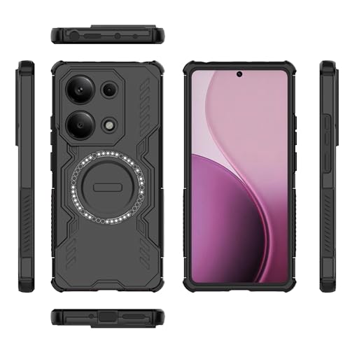 Compatible with Redmi Note 13 Pro 4G / Note 14S Case,Compatible with Magsafe,Skeletonized Heat Dissipation Design, Compatible with Xiaomi Poco M6 Pro 4G Magnetic Shockproof Phone case Black