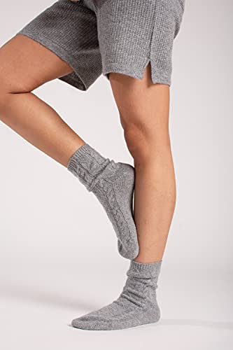 Image of 100% Pure Cashmere Women's Sleep Socks, 3-Ply Ultra Soft Cozy Cable Knit, Luxury Bed Socks for Warmth, Comfort, and Lounging (Grey)