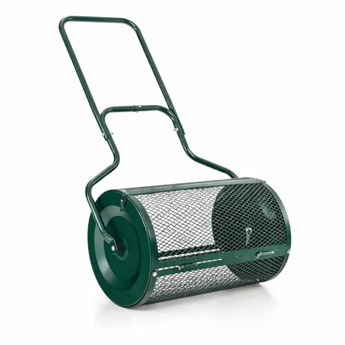 Compost Spreader 76L Peat Moss Roller Lawn Top Dressing Tool Mesh Garden Topsoil Fertilizer Seed Manual Soil Care Grass Spreader Heavy Duty Metal with Upgrade Side Latches Extendable U Shape Handle