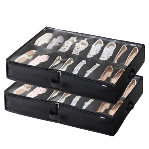 VEVOR Under Bed Shoe Storage Organizer, Set of 2, Total 32 Compartments, Underbed Shoes Closet Storage Solution with Clear Window, Breathable, Foldable Fabric Container Box with Reinforced Handles
