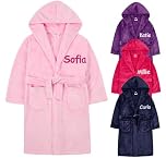 Gembroidery Personalised Kids Bathrobe Fleece Dressing Gown Children Hooded Robe For Boys Girls Teens Plush Super Soft Gift (13-14 years Pink)