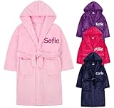 Gembroidery Personalised Kids Bathrobe Fleece Dressing Gown Children Hooded Robe For Boys Girls Teens Plush Super Soft Gift (13-14 years Pink) - Image 1