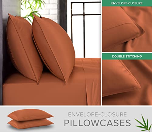 Image of Pure Bamboo Queen Sheets, Genuine 100% Organic Viscose Derived from Bamboo Bed Sheet Set, Luxuriously Soft & Cooling, Double Stitching, 2 Year Quality Promise (Queen, Terracotta)