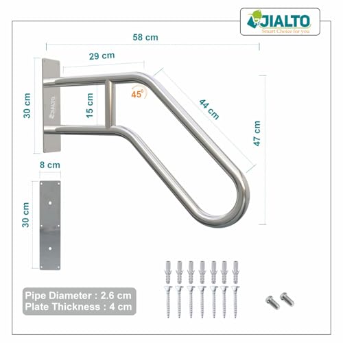 Image of JIALTO Wall Mounted Staircase Handrail Safety Grab Bar- Heavy Duty Metal Support Railing for Indoor Stairs, Bathroom & Entryway, Anti-Slip Wall Support Handle with Installation Kit (Silver, Pack of 1)