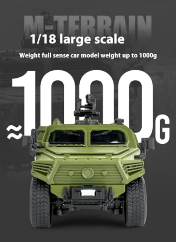 YNZHULIKH 1:18 Scale Military Armored Vehicle Model, Die-Cast Metal, Opening Doors, Rotating Gun Turret, Green - Image 8