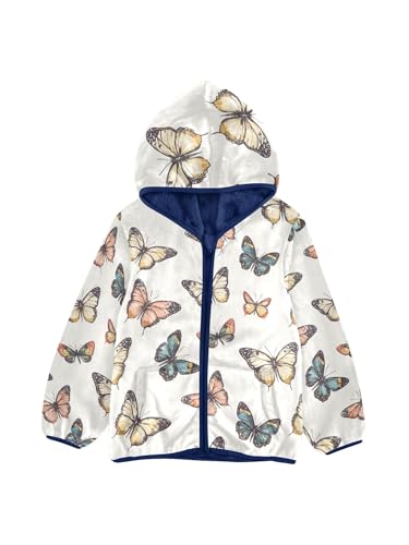 Vintage Butterfy Girls Fleece Jacket Girls Fall Jacket Boys Coats Zip Up Hoodie Children Sherpa Warm Outerwear 2-10T